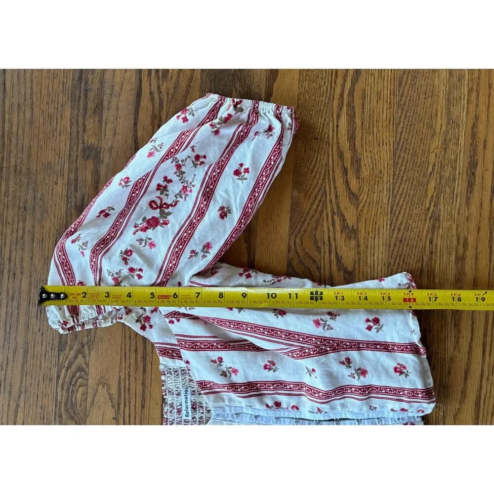 Reformation White Red Floral Square Neck Linen Peasant Corset Top Women's Size 0